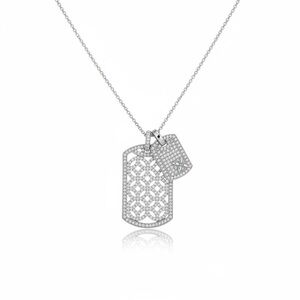 CZ PAVE DOG TAGS PENDANT SILVER NECKLACE